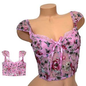 VICTORIA’S SECRET SMALL Dream Angels Unlined Bra Top Black‎ Floral Embroidered